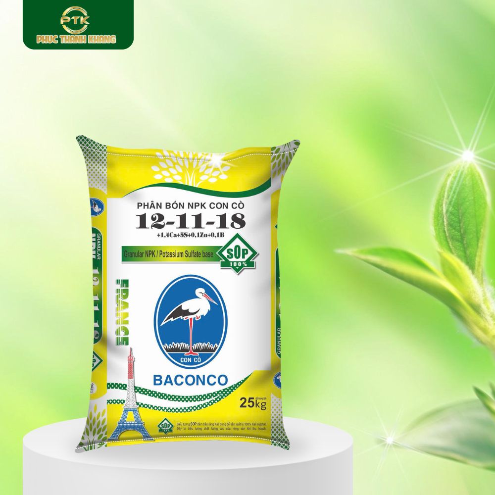 Phân bón NPK 12-11-18 BACONCO bao 25kg  – Nuôi trái to, bóng đẹp, tăng phẩm chất