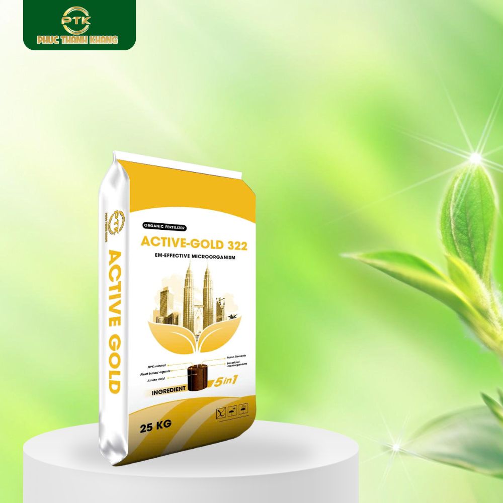 Phân bón hữu cơ Active Gold 322 bao 25kg - Tăng hữu cơ, cải tạo đất, nuôi cây bền vững